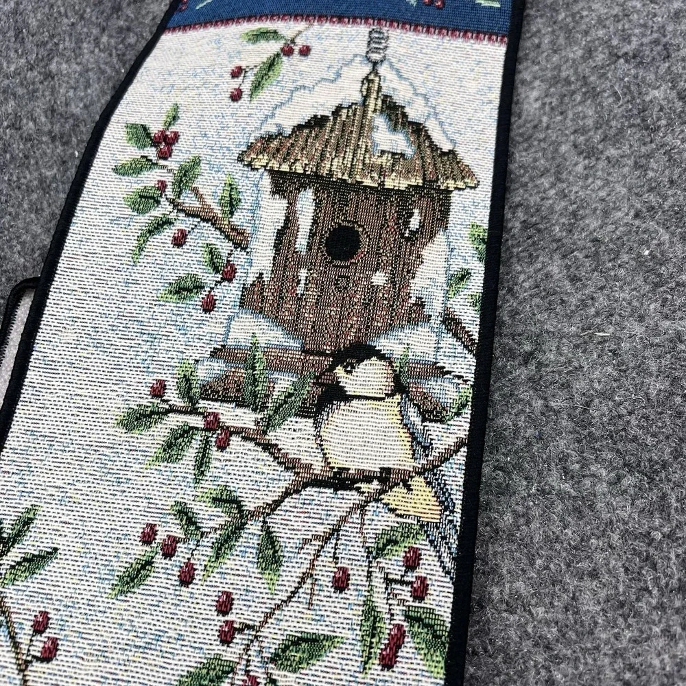 Paws For Christmas Cat & Chickadee Hanging Tapestry Bell Pull 6.25